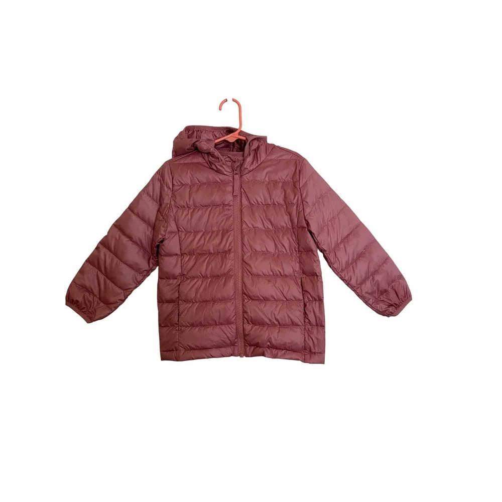 Quince Kids Lightweight Down Hooded Puffer Jacket Dusty Rose 4T NWT